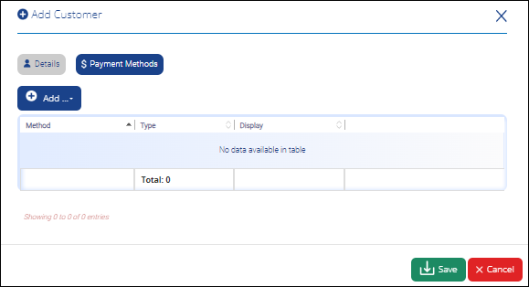 Add Customer - Payment Methods