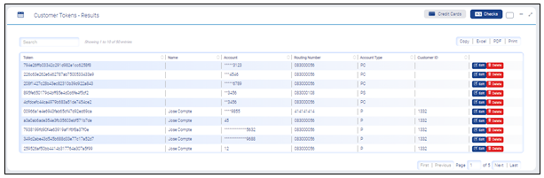 Customer Tokens - Results - Checks