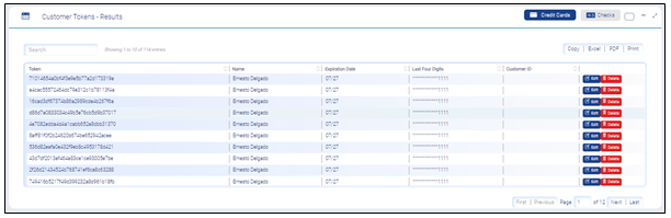Customer Tokens - Results - Credit Cards