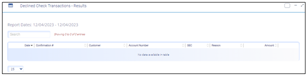 Declined check transaction - results