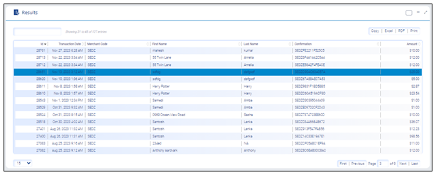 Export Transaction Detail Report - Results