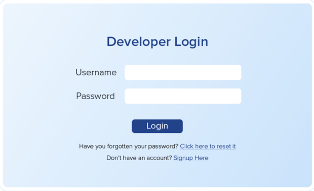 Developer Login Menu