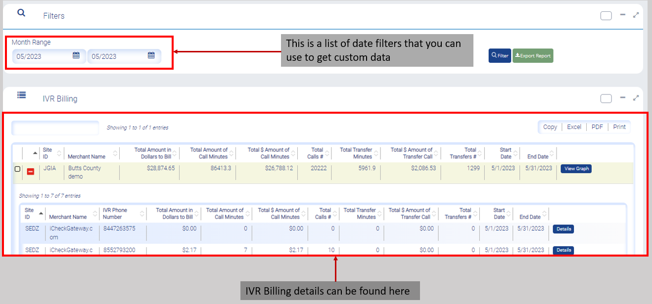 IVR details window