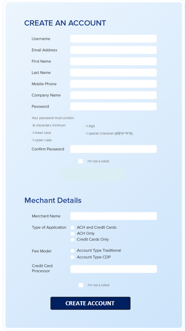 Create an Account and Merchant Details
