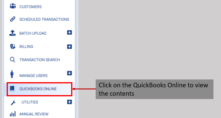 Select the "QUICKBOOKS ONLINE" menu